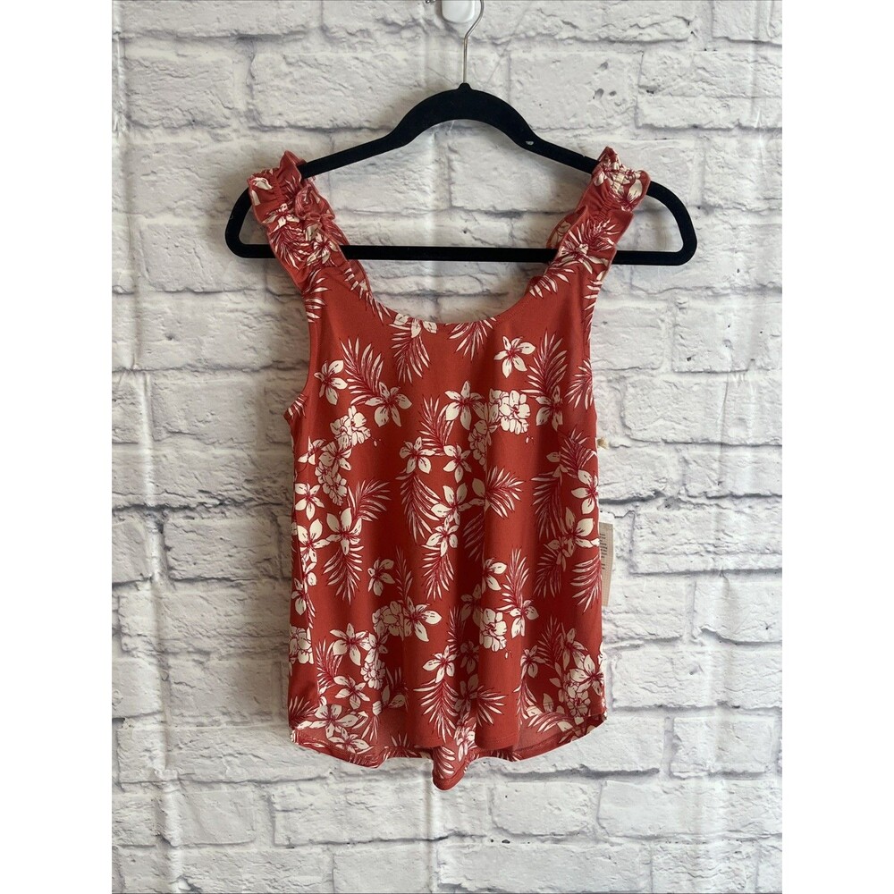 Grace & Lace NWT  Women’s Ria Ruffle Strap Tank Cayenne Palm Leaf Size XS